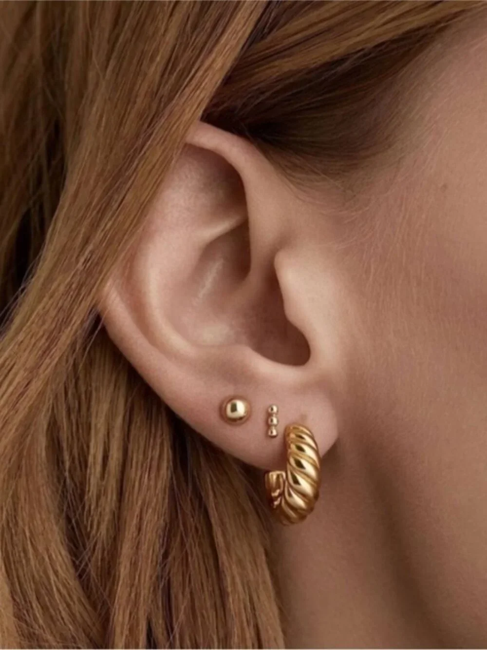 14k Gold Plated Crossiant Cuff Hoop Earrings - Picture 2 of 3